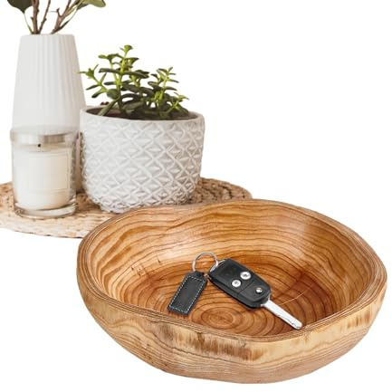Ensaladera de madera, decoración de mesa retro de almacenamiento, bandeja de servir para frutas, verduras, aperitivos, alimentos, llaves, joyas, cocina, sala de estar, dormitorio, casa de