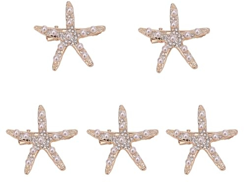5 Seestern Haarspangen Gold Perlen Strass Meerjungfrau Hochzeit Damen | Metall Haarclips stern, verziert funkelnd elegant, Maedchen Accessoires suess, Karneval Fasching Kostuem, Party Unterwasser