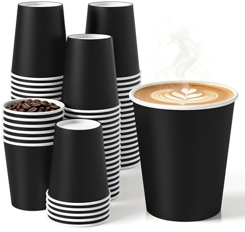 KesaPlan 100 Stück Schwarze Pappbecher 250ml, Papierbecher Kaffee Becher Für Heiße & Kalte Getränke, Auslaufsicher, Pappbecher 100 Stück Für Party, Büro, Hochzeit, Geburtstag & Snackbecher