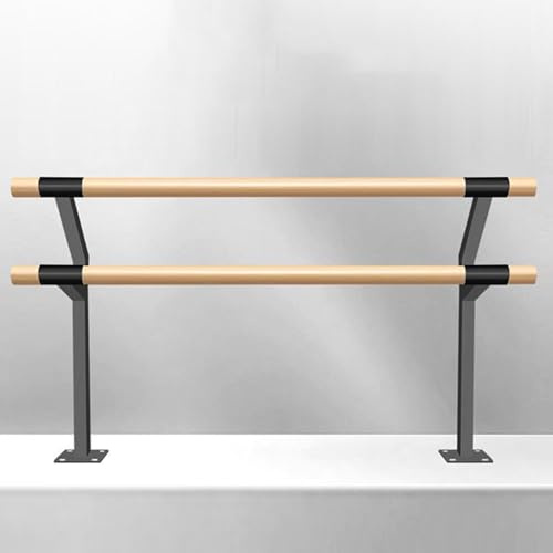 Double Floor Mounted Ballet Barre, Solid Wood Dance Bar with Manganese Steel Core, Heavy Duty Stretching Barre for Home Studio, Ballet Pilates Fitness Training for Kids and Adults