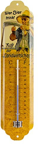 Nostalgic-Art Retro Thermometer, 7 x 28 cm, Wer Bier trinkt | analoges Innenthermometer, Vintage Design, Bier-Deko, Geschenk-Idee für den Biergarten