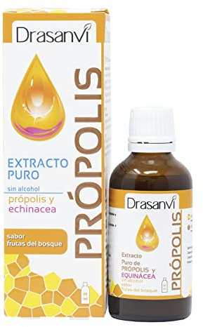 DRASANVI PRÓPOLIS EXTRACTO SIN ALCOHOL - Própolis puro + Equinacea - Ayuda al sistema inmunitario - SIN GLUTEN - Sabor frutas del bosque - 50ml