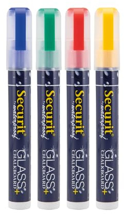 SECURIT - 4er-Set Kreidemarker - Für nicht-poröse Oberflächen (Schwarze Tafel, Glas, Metall, Spiegel...) - Mittelstarke Spitze 2-6 mm - Weiß | Weiß - Für nicht-poröse Oberflächen (Schwarze Tafel, Glas, Metall, Spiegel...)