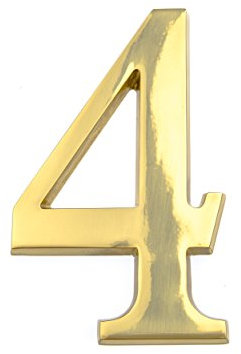 HUBER numero civico 4 in ottone 20 cm I numeri civici per casa e porta I numero civico XL I targhette con numero civico in ottone nobile design 3D, lucido