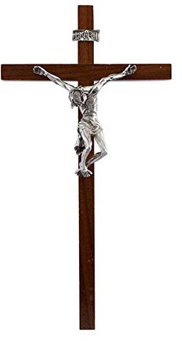 “The Pained” Crucifix Walnut Wall Cross with Resin Christ Corpus (10 Inch)