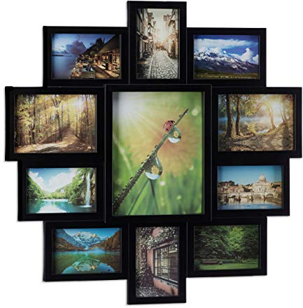 Relaxdays Cornice per 11 foto, porta-fotografie multiplo, collage multifoto da appendere, a più foto, nero