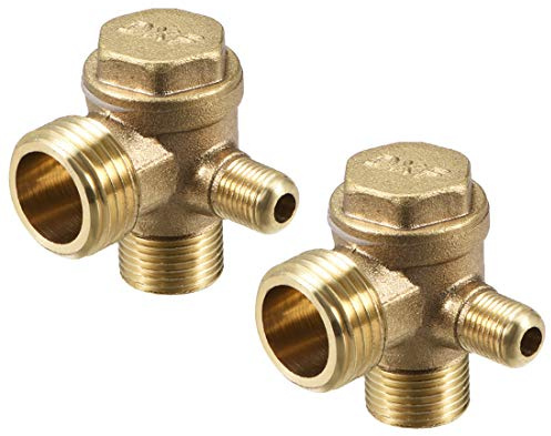 sourcing map Air Compressor Check Valve, 3/8PTx1/2PTxM10 Male Thread, 3 Way Pneumatic Accessory, Brass 2pcs