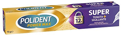 Polident Power Max, Super Tenuta + Sigillante, Adesivo per Protesi Dentale, Tenuta Salda Giornaliera, Gusto neutro, 70 g