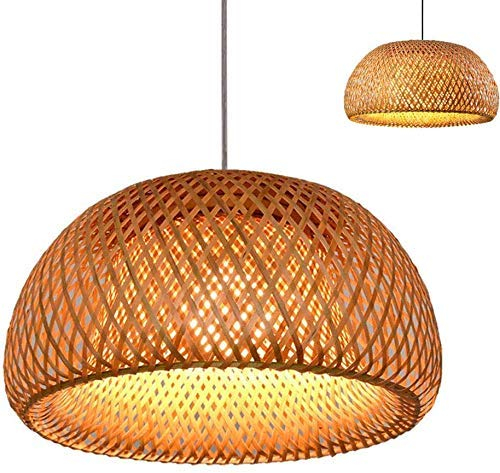 Retro Pendelleuchte Bambus Und Rattan Handgewebte Hängelampe Runden Holz Lampenschirm Höhenverstellbar E27 Pendellampe Wohnzimmer Schlafzimmer Esszimmer Küche Dekorative Beleuchtung Deckenleuchte,30cm
