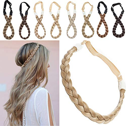 SEGO Extensions Haarband geflochtene Braids Haar Haarverlängerung verstellbare Stirnband elastische Stretch Haarteil Beauty-Accessoire für Frauen Honigblond & Bleichblond S-1.5cm（0.6) -27g