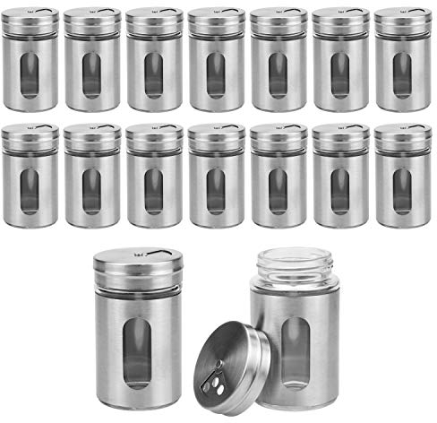 Lawei Lot de 16 Pot a Epice Bocaux à épices Blanches en Inox moulins à sel et Poivre Avec Vue sur le pot et 3 Modes de Saupoudrage - 90ml