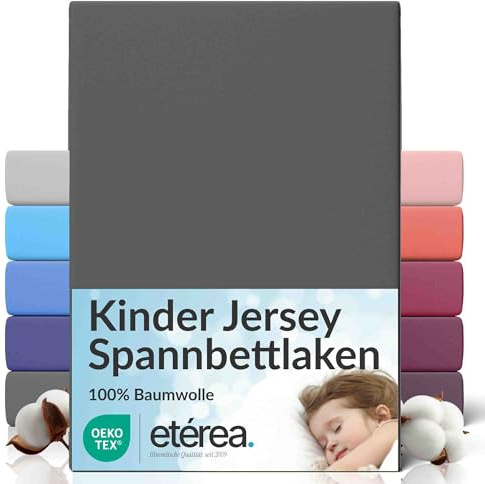etérea Jersey Spannbettlaken 80x160-80x180 cm Anthrazit bis 25cm Höhe | 100% Baumwolle Jersey Spannbetttuch · Rundumgummizug bis 25 cm Steghöhe · bügelfrei & pflegeleicht · OEKO-TEX Made in Green