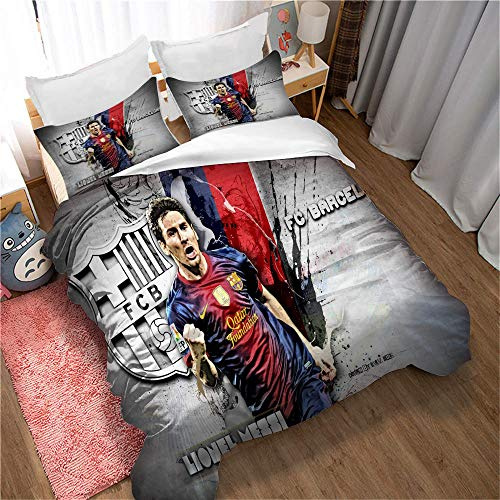 Ste-X Bettwäsche, Fußball Lionel Messi Druck Bettbezug, Mikrofaser, inklusive 2 Kissenbezug 50 x 75 cm (135 x 200 cm,Stil 06)