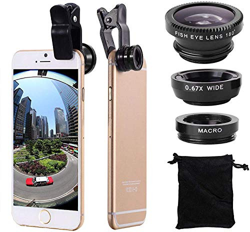Kit d'objectif 3 en 1 pour Appareil Photo de téléphone Portable Grand Angle Macro fisheye Universel pour Smartphones iPhone Samsung Android