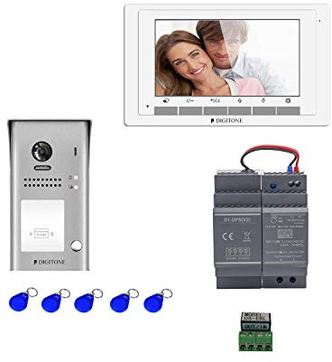Digitone DIGI7B - Kit de videoportero con Monitor a Color de 7 Pulgadas, cámara de ángulo de 170 ° y Lector de chapas Integrado