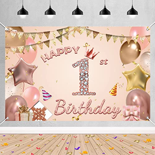 1. Geburtstag Mädchen Deko, Banner Roségold Schild Geburtstag Plakat, Geburtstagsdeko Hintergrund Banner Für Mädchen