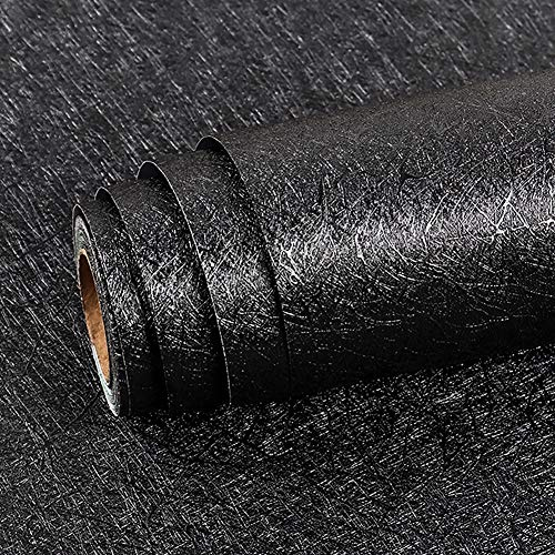 Livelynine 40CMx5M Tapete Schwarz Wandtapete Schlafzimmer Moderne Tapeten Wohnzimmer Schwarze Folie Selbstklebend Klebefolie Wand Abwaschbar Schwarze Tapete für Flur Wände Badezimmer Wasserfest