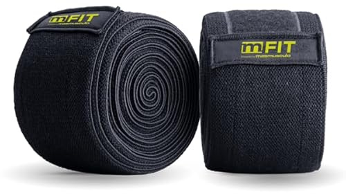 MASMUSCULO - MM Fit Line - Rodilleras para Gym - 1,88 m x 8 cm - Vendajes para Levantar Peso - Mejora Rendimiento - Previenen la Aparición de Lesiones - Ajuste Personalizado - Color Negro