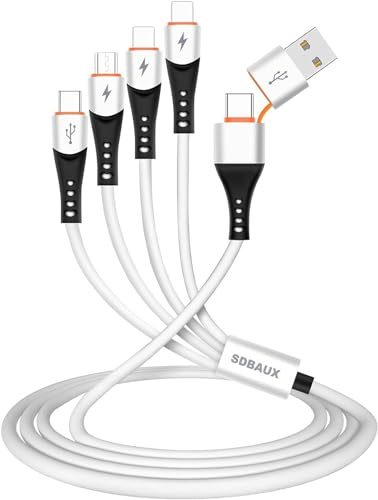 SDBAUX Multi Charging Cable 6 in 1 1.2M, USB A/USB C to 4 in 1 Charger Cord | 3A High Speed 4 Devices, with 2*iP/Type C/Micro USB Ports, for iPhone, Samsung Galaxy, LG, Sony, Moto, Xiaomi, Kindle, PS5.