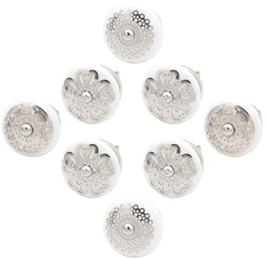 8er Set (4 Paar) Keramikknöpfe für Türen, Schubladen und Schränke, Weiß und Silber, Vintage-Stil