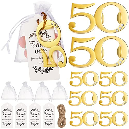 150 Pcs 50th Birthday Party Favors,50 Pcs 50th Birthday Party Favor Bottle Opener, 50 Pcs White Sheer Organza Bags, Multicolor, Medium