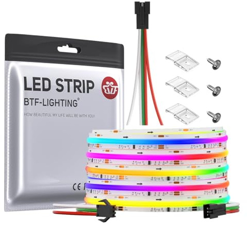 BTF-LIGHTING FCOB SPI RGB COB LED-Streifen WS2811 IC 5M 720LEDs/m 24V IP30 | Weiße PCB, Flexible Hohe Dichte, Chasing Farbe, DIY Dekoration(Nicht inhalt Controller&Netzteil)