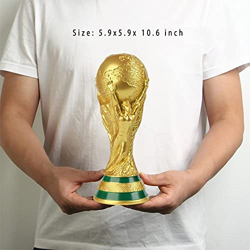 LNGODEHO Réplique du trophée de la Coupe du monde du Qatar 2022 dans une vitrine, sculpture en résine, possédez un grand prix du monde de football (26,9 cm)