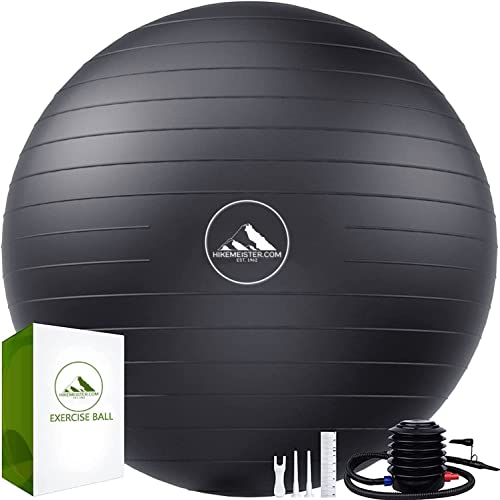 Meisterhome Hikemeister® Dicker Gymnastikball, Anti-Burst Pilates Ball, 45-75 cm sitzball büro，für Balance, Yoga als Fitness Kleingeräte und Balance Stuhl im Gym-Home-Büro (M - 48-55 cm, Schwarz)