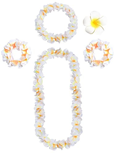 duoyif Luau blomsterkrans, 5 st Hawaii Party Blomma Halsband, Leis krans Blomhalsband Halsband Band Armband Hårspännen, För Festen Karneval Rave, Polyester