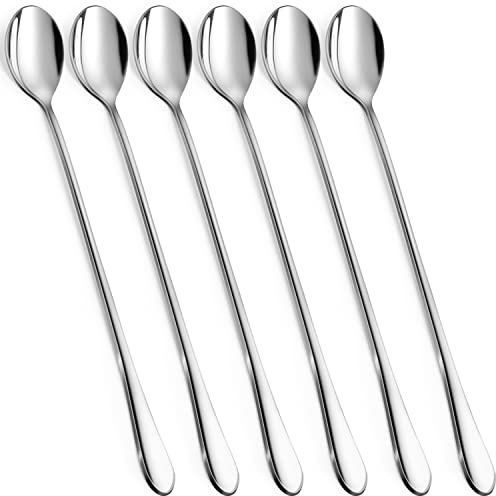 Rainspire 9-Inch Long Coffee Spoons for Coffee Bar, Coffee Stirrers Ice Cream Spoon Tea Spoons Stainless Steel Long Spoon for Cocktail Stirring Iced Tea, Coffee Bar Accessories, 2 Pack (6 Pack)
