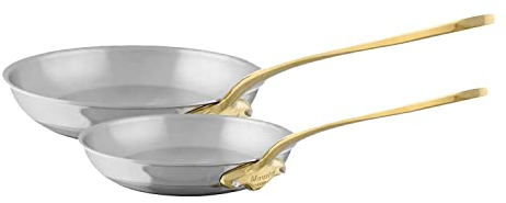 Mauviel M'Cook B 5-Ply Polished Stainless Steel 2-Piece Frying Pan Set With Brass Handles, Made In France