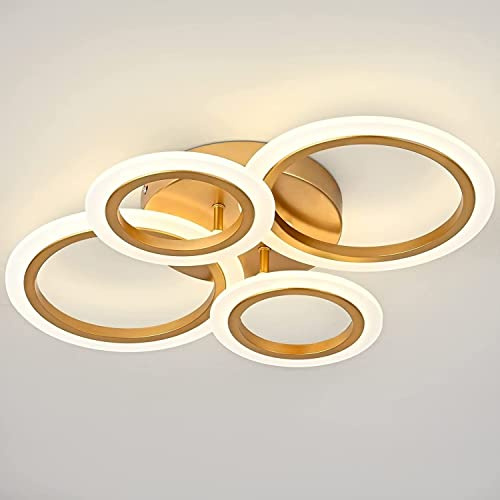 EFPD LED-taklampa med fjärrkontroll, 4 gyllene ringar, modern taklampa för sovrum, kök och vardagsrum, 3 ljusfärger 3 000–6 000 K, dimbar