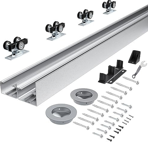 COSHOMER Sliding Wardrobe Closet Barn Door Track Kit, 48 Heavy Duty Aluminum, Silver, Modern, 2 Doors, Easy Installation, No Doors