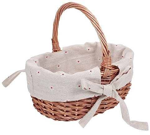 Cabilock Cestino decorativo in rattan, per l'uovo di gallina, cestino decorativo in rattan, per la conservazione, cesti intrecciati a mano, cestino di vimini con manico in legno e cachi