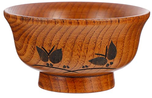 PAREKS Bol à dessert en bois - Bol à soupe - Bol de service imprimé sur pied - Bol à riz en bois naturel - Bol japonais ramen pour nouilles, thé fruitiit, collations