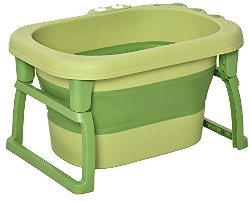 HOMCOM Bañera Plegable para Bebé de Recién Nacidos hasta 6 Años Bañera Portátil para Niños con Patas Antideslizantes 105L Verde