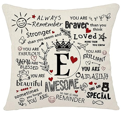 Bacmaxom Inspirational Quote Always Remember Cushion Cover with A-Z Initial Letters Inspirational Gift for Women Men Girls Boys Family Friends Colleagues Cheer Up Positive Graduation Birthday (E)