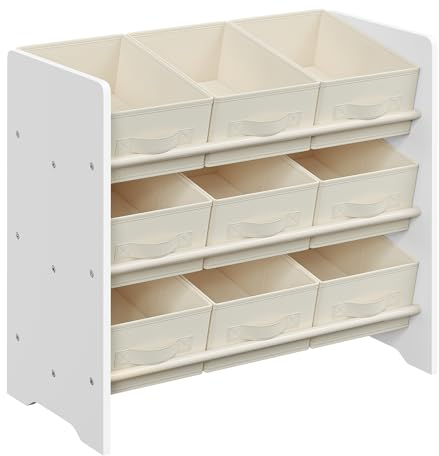 SONGMICS Estantería Infantil para Juguetes, Organizador Infantil para Libros, 9 Cajas de Almacenamiento no Tejidas, Espaciosa, 29,5 x 62,5 x 60 cm, Blanco Nube GKR033W10