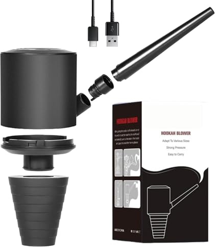 SHISHA LYFE Electric Portable Hookah Starter Pump Kit - Quick Charcoal Ignition, Big Clouds, Powerful Adjustable Motor Speeds | Effortless Shisha with Coal, USB Type C, Rechargeable Battery – Black