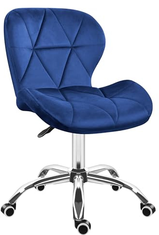 MARK ADLER Future Schreibtischstuhl, Samt Bürostuhl ohne Armlehnen, Homeoffice Stuhl mit Rollen, Stuhl höhenverstellbar, Drehstuhl, bis 130 kg belastbar, Schminksessel für Arbeitszimmer, Blau
