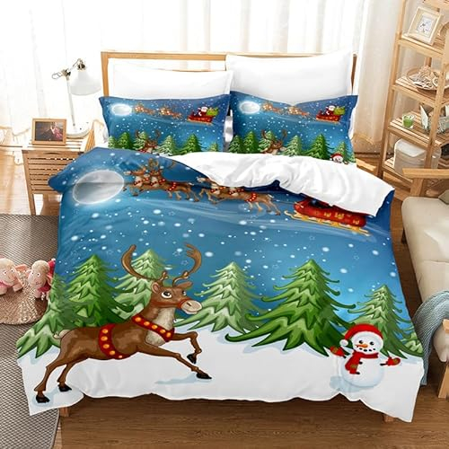 MAQUE Blau BettwäSche Set Elch BettwäSche 135x200, WendebettwäSche und Kissenbezug 80x80, Weiche & Angenehme & Atmungsaktive Mikrofaser BettwäSche-Sets mit ReißVerschluss