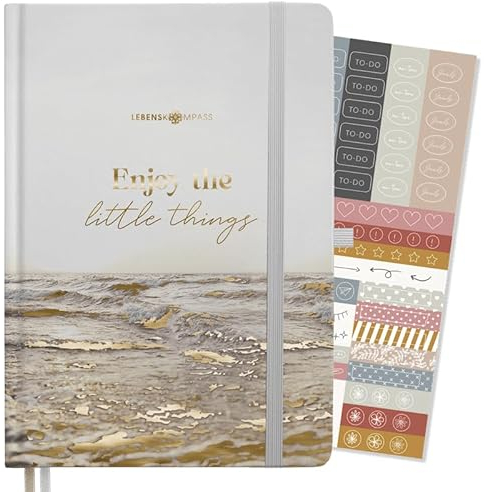 LEBENSKOMPASS Bullet Journal Notizbuch Tagebuch A5 PRO ”RISE” - Notizbuch A5 gepunkted 5 mm, extra-dickes Papier 120 g/m² FSC® - Journal Buch & Dotted Notebook A5