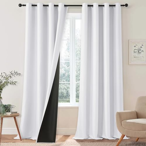 MRTREES Tende Termiche Fonoassorbenti per Camera da Letto Moderna 100% Oscuramento Tende Oscuranti con Anelli per Interni a Vetro Tenda Bianca Coprente 2 Pezzi, 140x240 CM