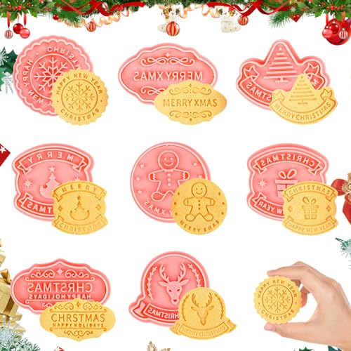 Formine Biscotti Natale 8 Pezzi, RUNEAY Stampini Biscotti Natale, Stampi Biscotti Timbri Natalizi, Tagliabiscotti Natale per Fondente Decorare Biscotto Dolci Torta