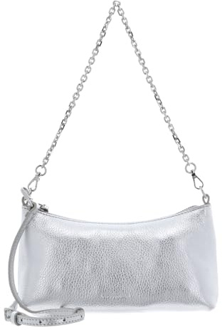 Coccinelle Leder Umhängetasche Schultertasche Aura Mini Bag Grained Leather Silver silberfarben