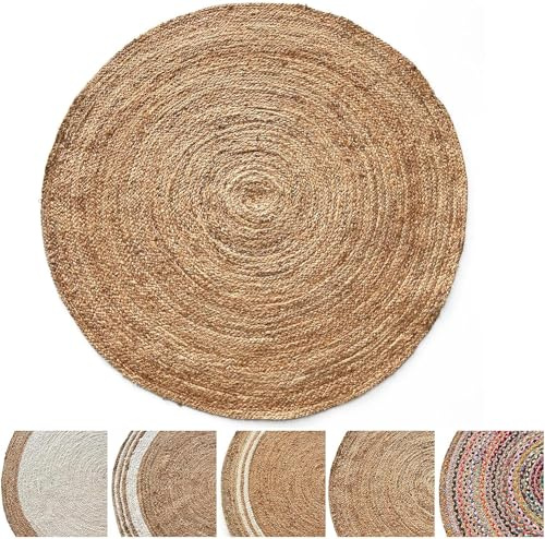 KARAT Tapis Rond en Jute 100% Fibre Naturelle - Style Bohème, Tissé à la Main pour Cuisine et Salon, Robuste et Indéchirable (Surat Ø200 cm)