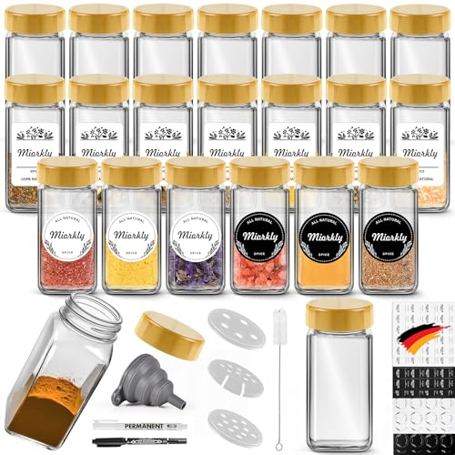 Miorkly Lot de 24 pots à épices carrés minimalistes avec couvercle en bambou, sans BPA, 120 ml
