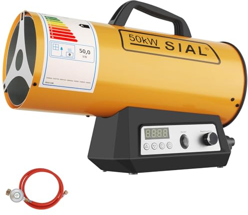 SIAL 171,000 Btu/hr Gas Fan Heater Heat Cannon Portable Heater Workshops Heater Hot Air Generator Electronic Switch/Can be Timed/Auto-Off, Yellow, 50kw [Energy Class A]