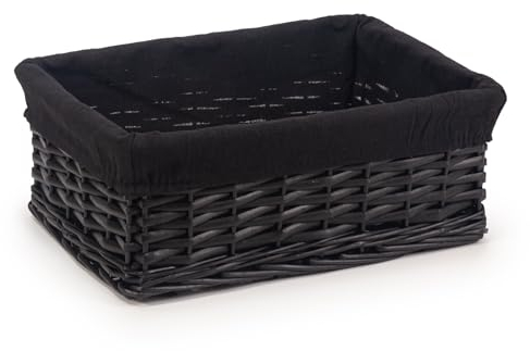 Woodluv Storage Baskets Woven Wicker, Storage Basket for shelves, Baskets to make hampers, Storage Box, Storage Organiser, Black, Medium