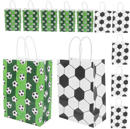 MOLUCKFU 12er Packung Fußballthema Kraftpapiertüten Mit Henkel Für Süßigkeiten Und Sport-goodies Als Partytüten-zubehör Für Fussball Junge